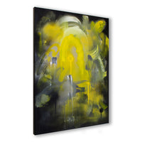 Sunrise Abstract by Shmutz, 2021 Original Abstract Painting Mixed-Media yellow, grey and black side view